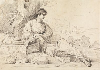 Figure féminine allongée dans un paysage italien - John Hamilton Mortimer